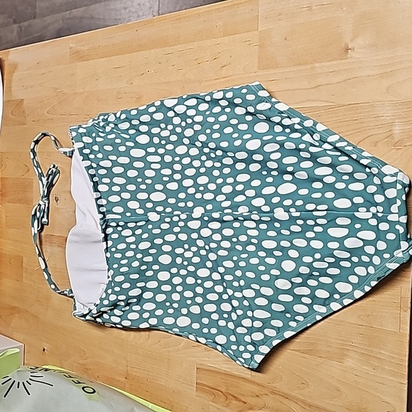 Kona Sol Teal and White Polka Dot One Piece Swimsuit - Picture 5 of 6